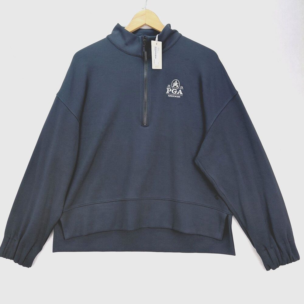Peter Millar Womens L Black Flora Knit 1/2 Zip PGA Golf Pullover Sweatshirt NWT